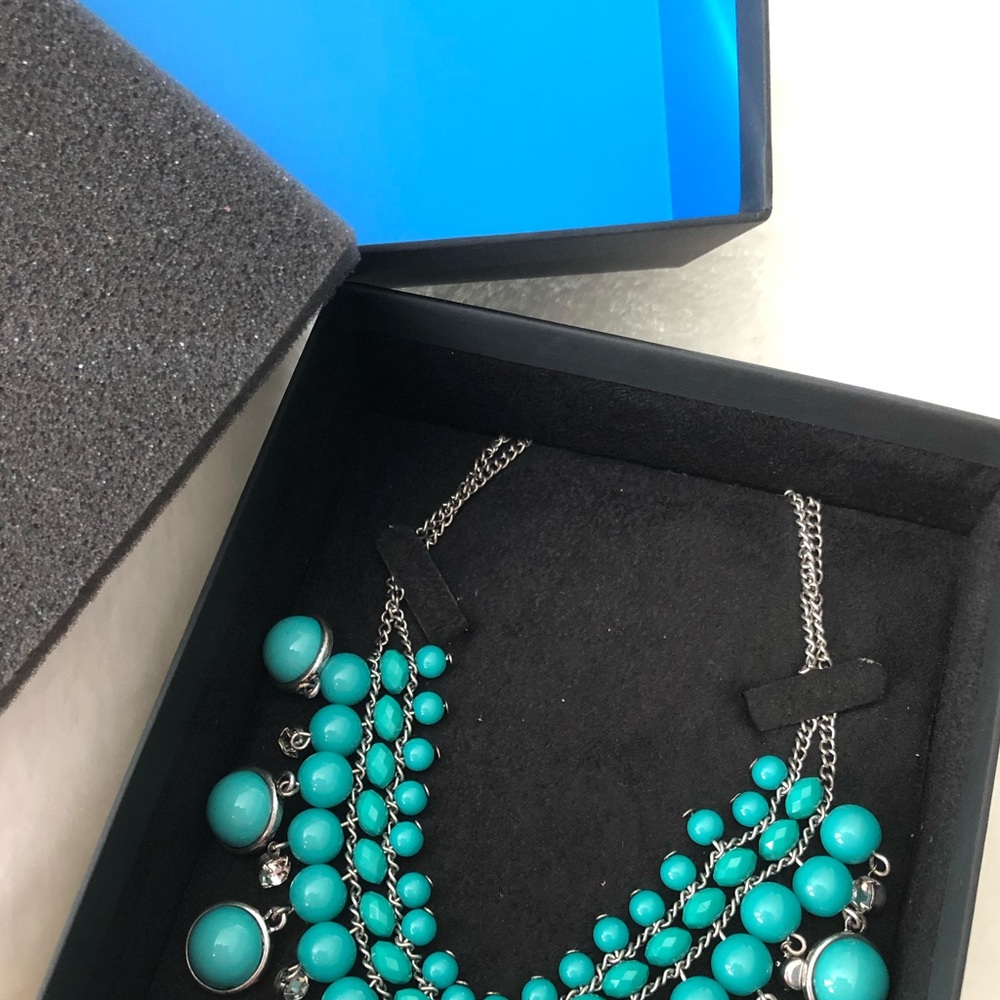 Aqua Green Cabochon Circle Drop Statement Necklace